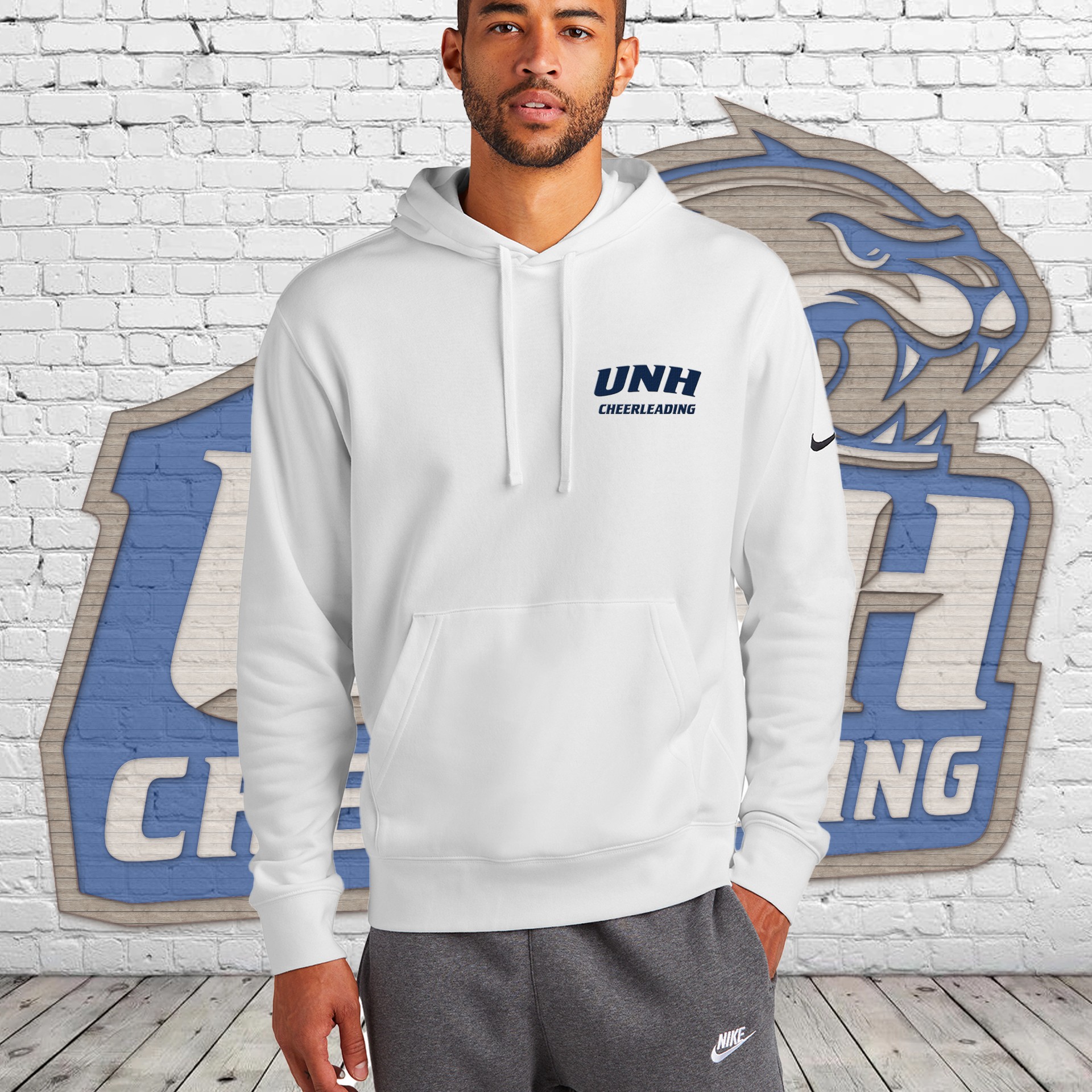 UNH Cheerleading White Nike Hoodie | Roc City Custom Apparel
