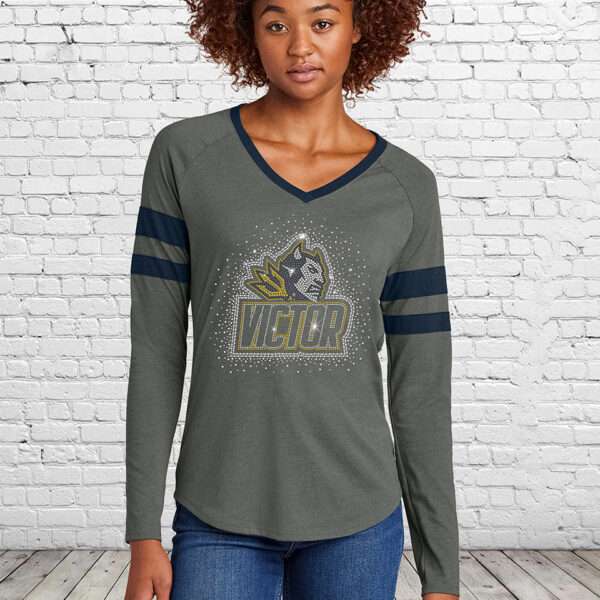 Victor Cheer Women's Halftime Stripe Long Sleeve V-Neck Tee