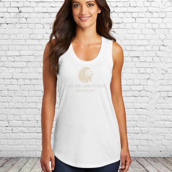 Lion and Lamb Bling Women's Scoop Neck Racerback Tri-Blend Tank-White