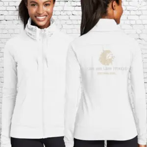 Lion and Lamb Bling Cowl Collar Stretch Full-Zip Jacket-White
