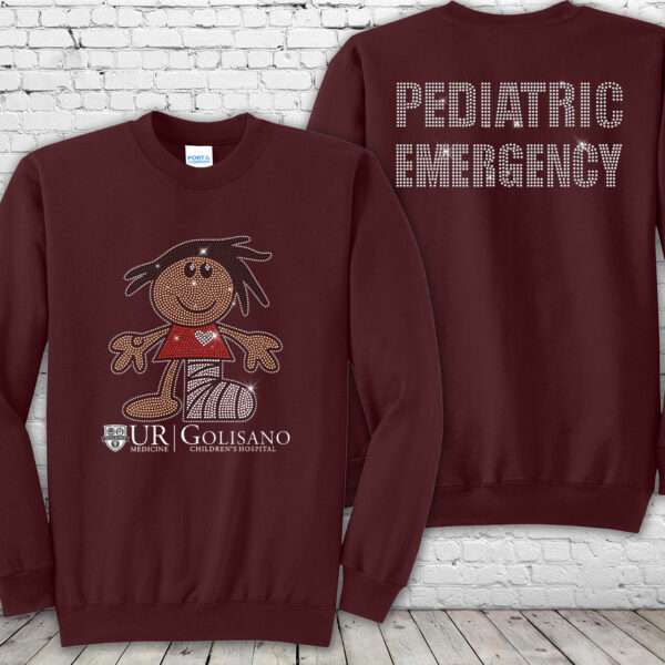 Golisano Pediatric Emergency Bling Maroon Crewneck Sweatshirt