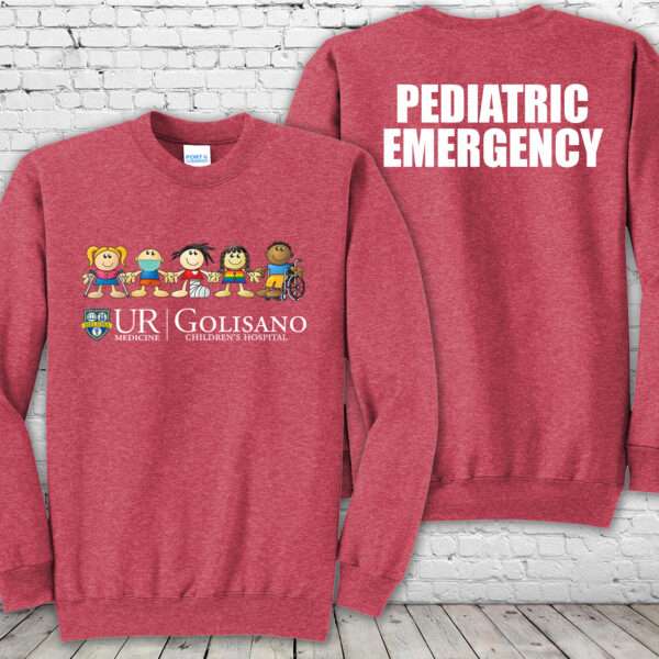 Golisano Pediatric Emergency 'Sandy & Friends' Heather Red Crewneck Sweatshirt