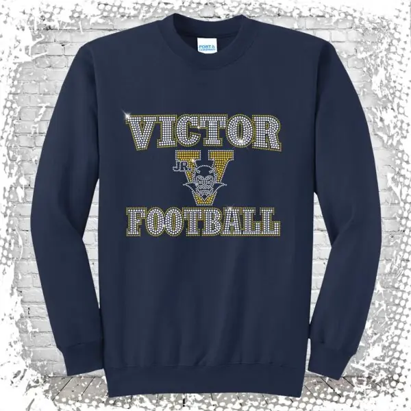 Victor Jr. Blue Devils Football Bling Crewneck