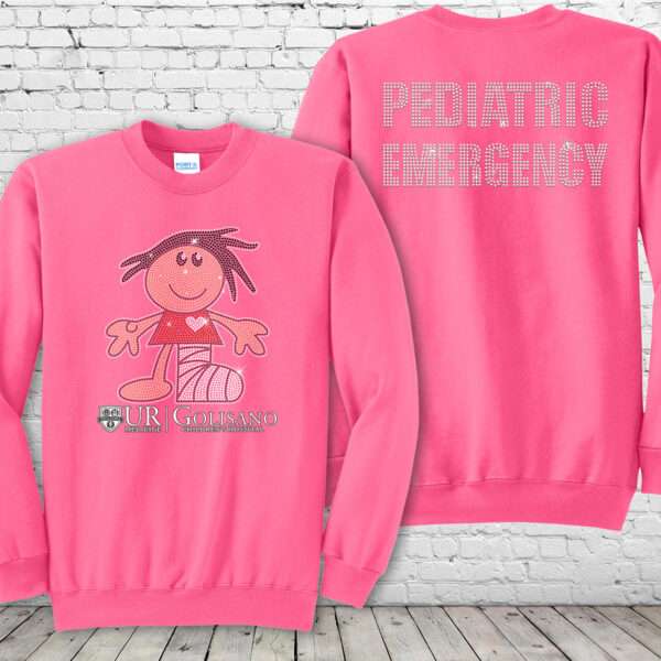 Golisano Pediatric Emergency Bling Neon Pink Crewneck Sweatshirt