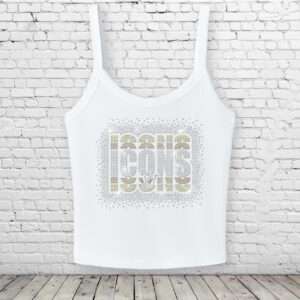 New York Icons XI Bling Crop Spaghetti Strap Tank - White