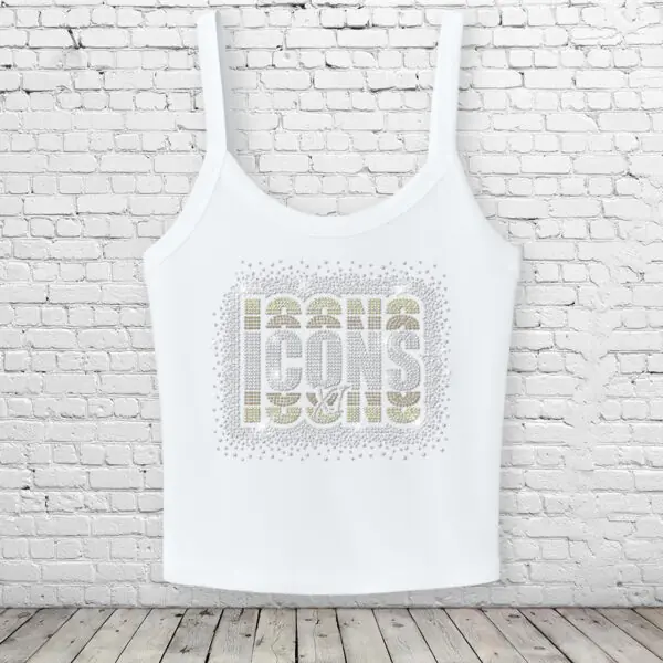 New York Icons XI Bling Crop Spaghetti Strap Tank - White