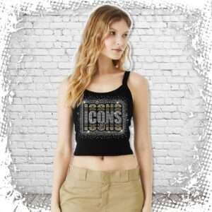 New York Icons XI Bling Crop Spaghetti Strap Tank - Black