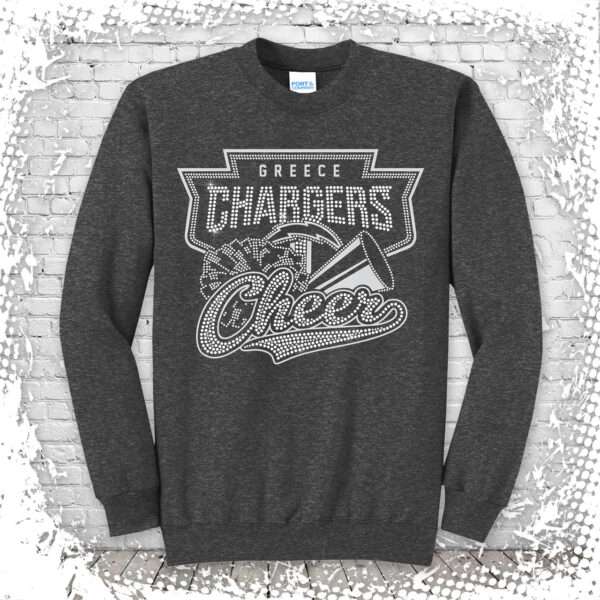 Greece Chargers Cheer Bling Heather Gray Crewneck