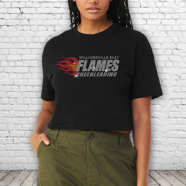Flames Cheer Bling Oversized Crop T-Shirt
