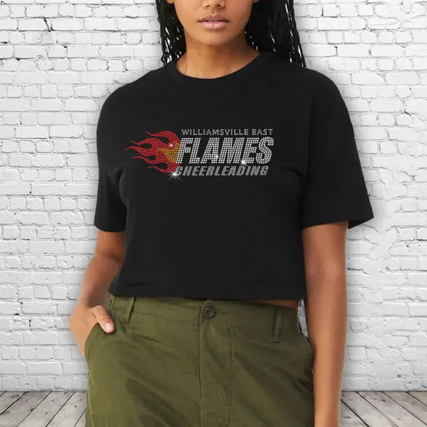 Flames Cheer Bling Oversized Crop T-Shirt