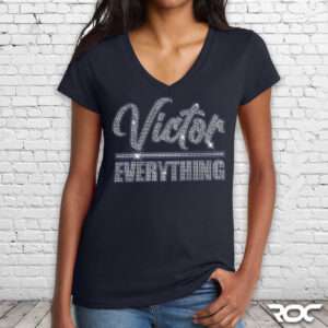 Victor Over Everything Bling V-Neck - Navy