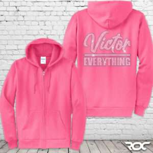 Victor Over Everything Bling Zip Hoodie - Neon Pink