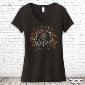Churchville Chili Music Bling Ladies V-Neck T-Shirt