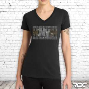 NY Icons Repeat Bling Ladies V-Neck T-Shirt